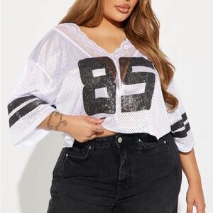 Fashion Nova White and Black Mesh Jersey Top